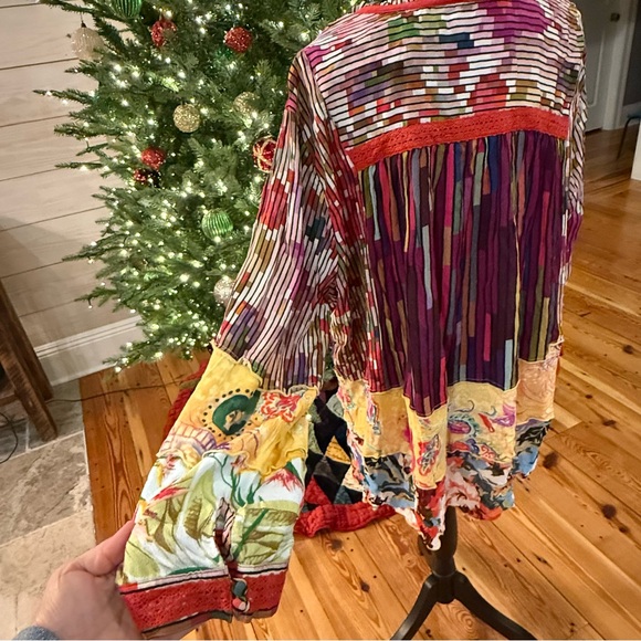 John Mark Tunic Top 1X  Artsy Boho Oversized Flowy Floral Patch - Picture 11 of 15